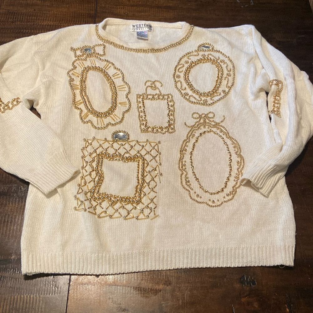Vintage Western Connection Blinged out 90’s beaded sweater Large
